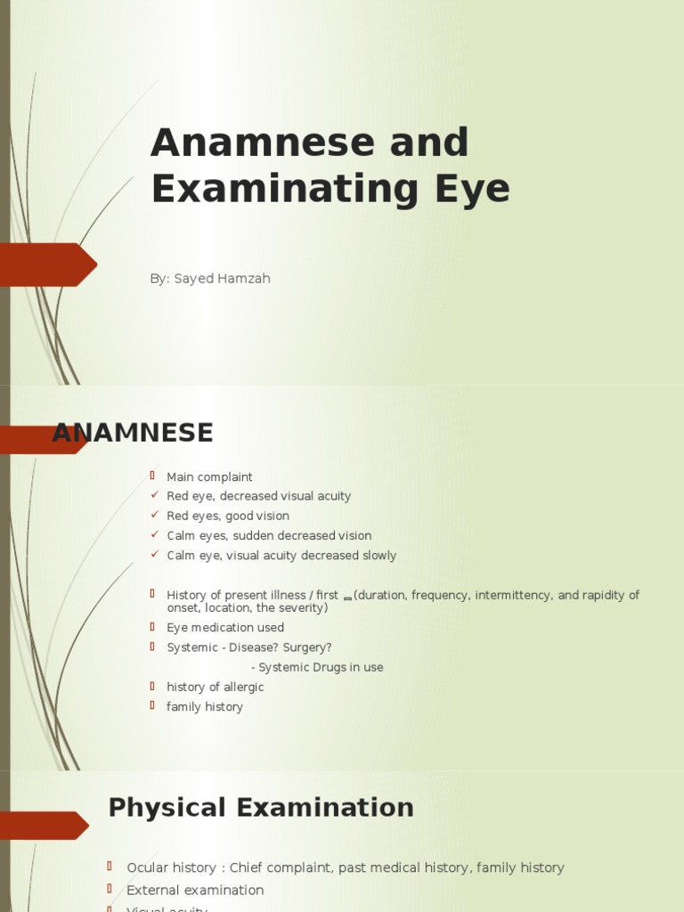 Eye Examination and Anamnese Guide | PDF | Visual Acuity | Human Eye