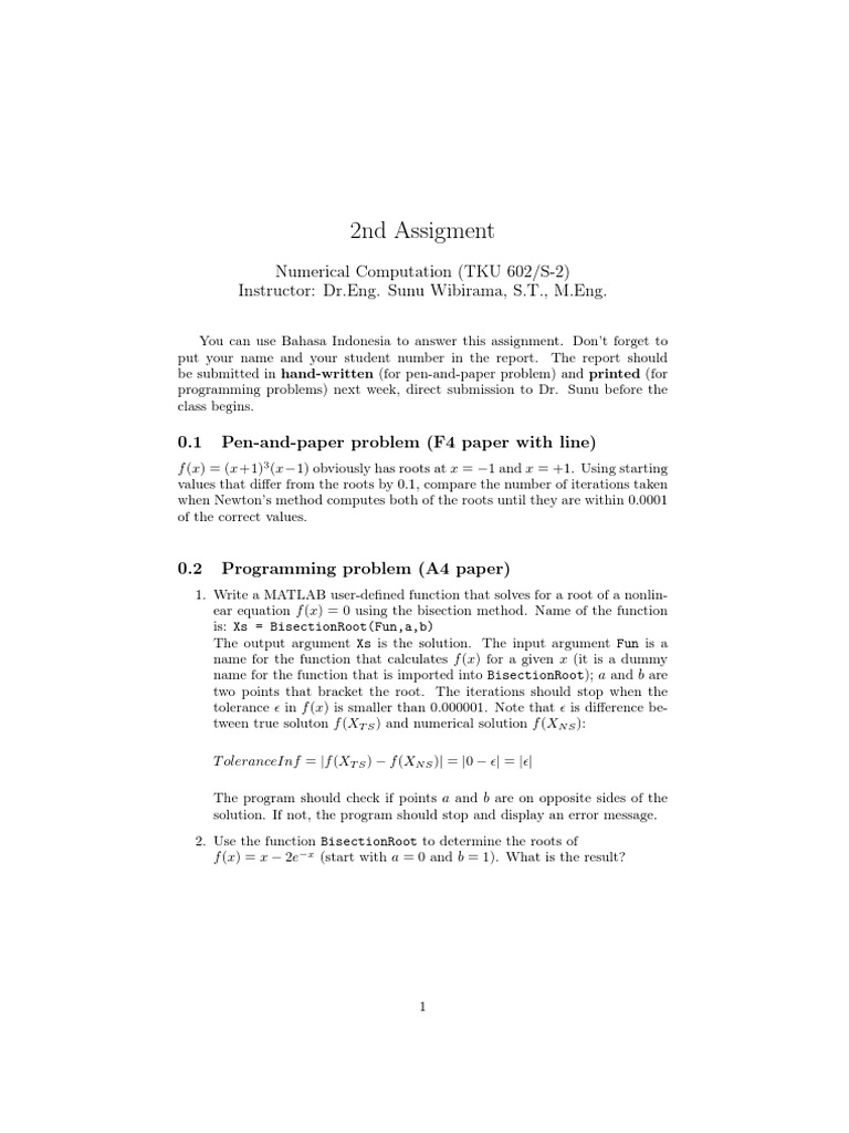 Numerical Computation Assignment Guide | PDF | Teaching Methods ...