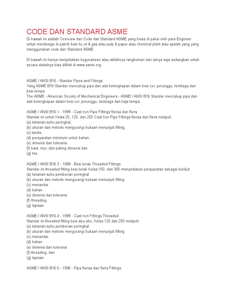 Code Dan Standard Asme | PDF