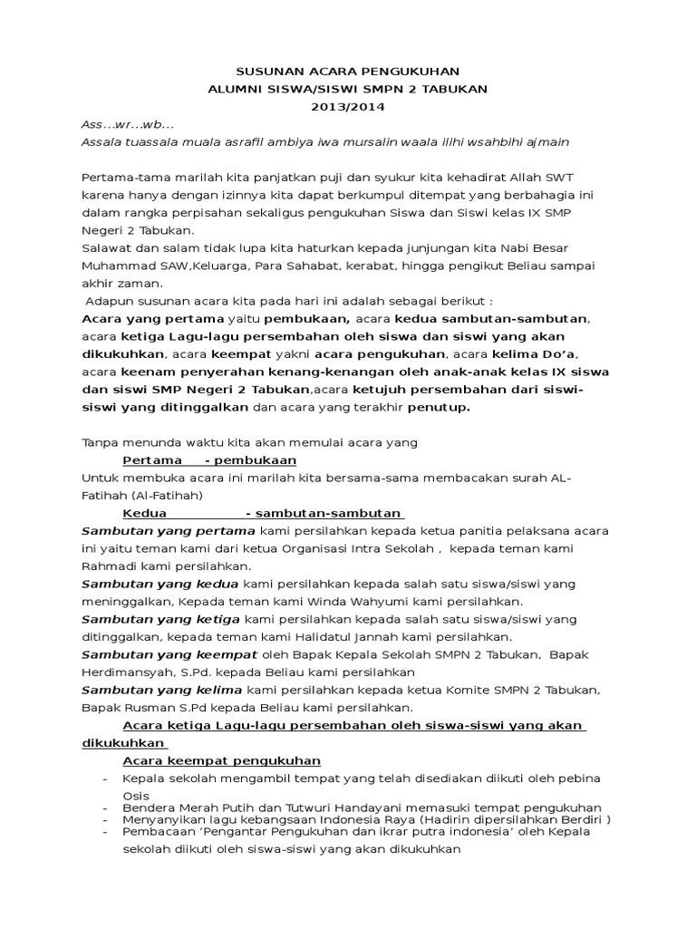 Susunan Acara Pengukuhan