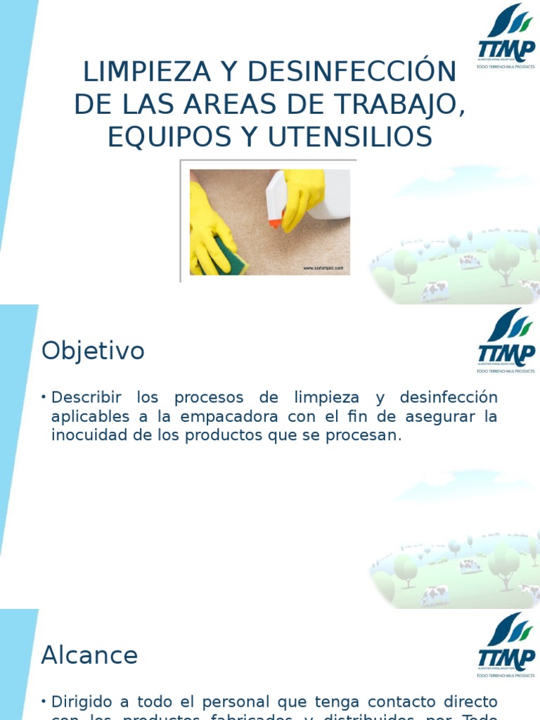 Limpieza y Desinfeccion de Las Areas de Trabajo, Equipos y Utensilios ...