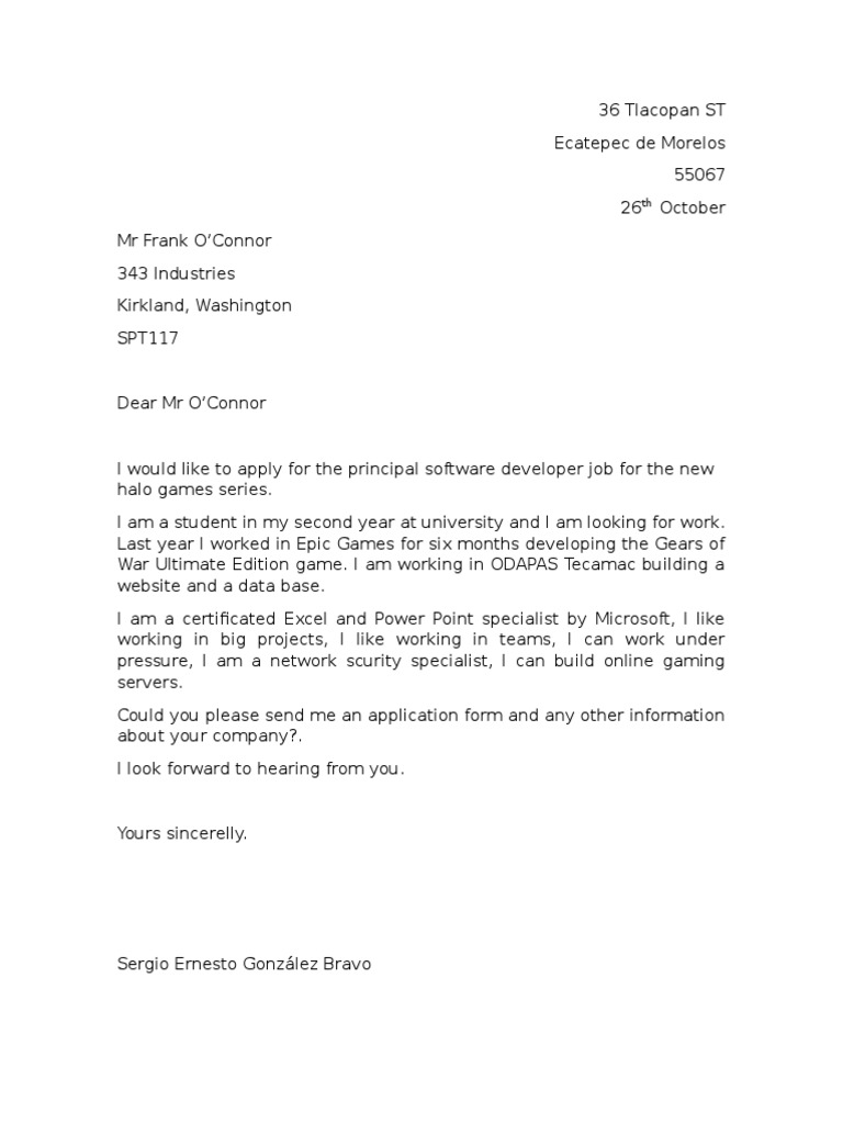 Ejemplo de Carta Laboral en Inglés Digital Technology Computers