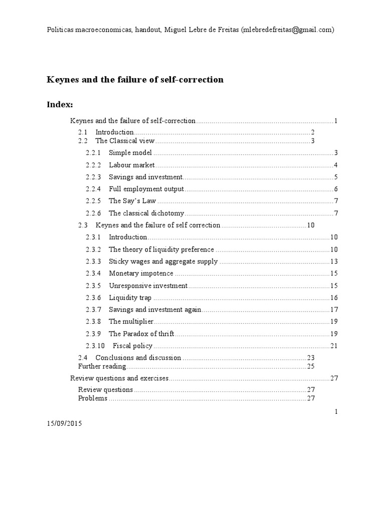 The Keynesian Critique of the Classical View of SelfCorrection in