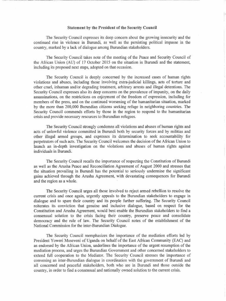 On Burundi, Here Is UN Security Council's Presidential Statement ...