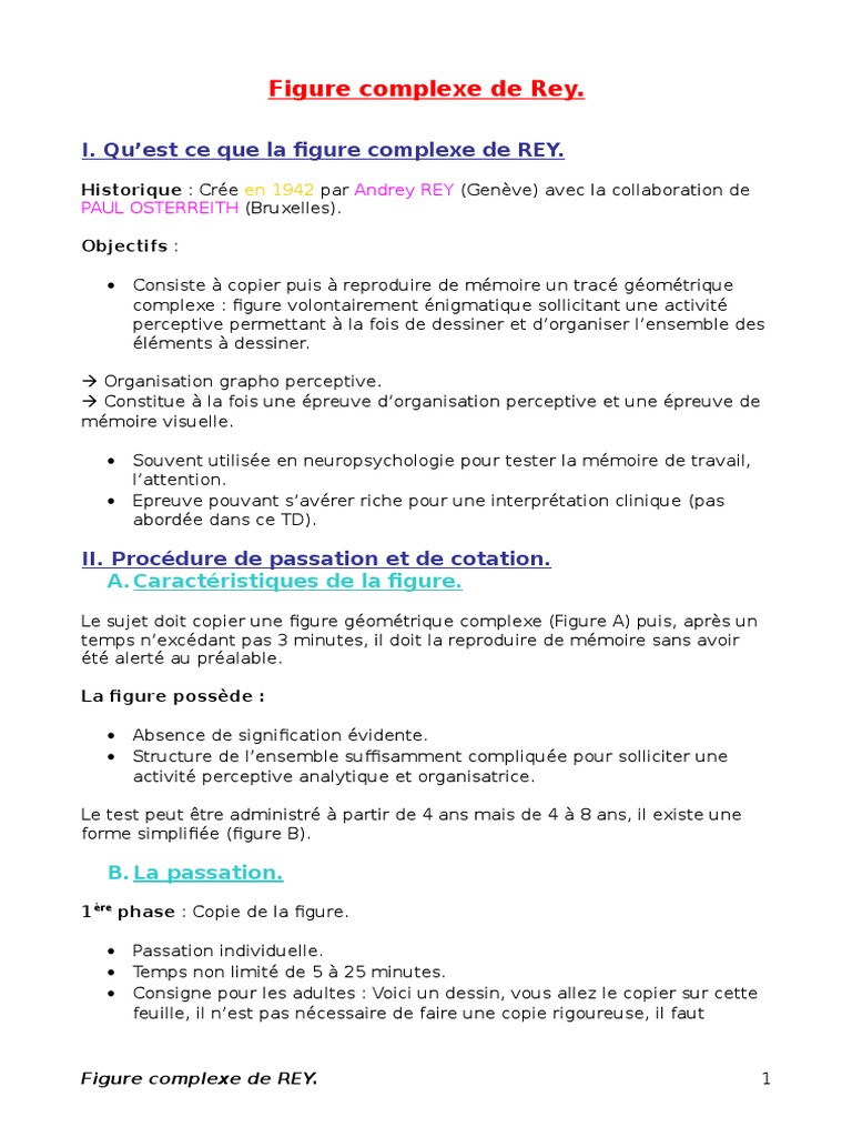 Test de la Figure Complexe de Rey | PDF | Mémoire | Dessin
