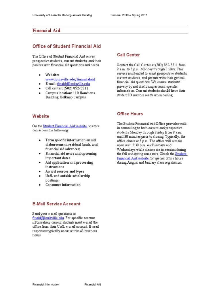 UofL Financial Aid Overview 2010-2011 | PDF