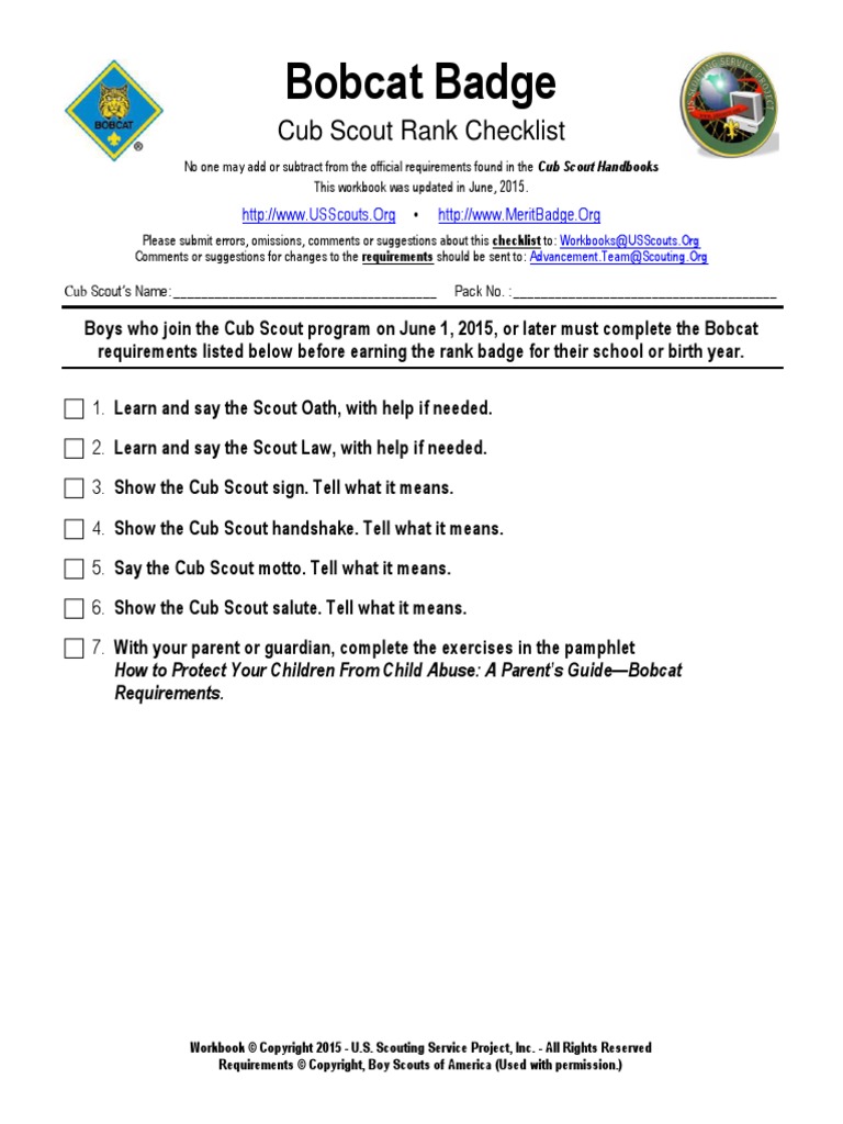 Bobcat Badge | PDF | Boy Scouts Of America | Organizations Of Children