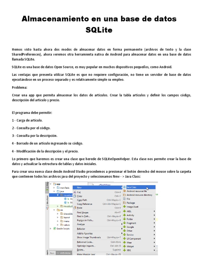Crear Base de Datos en SQLite para Android | PDF | Tabla (base de datos ...