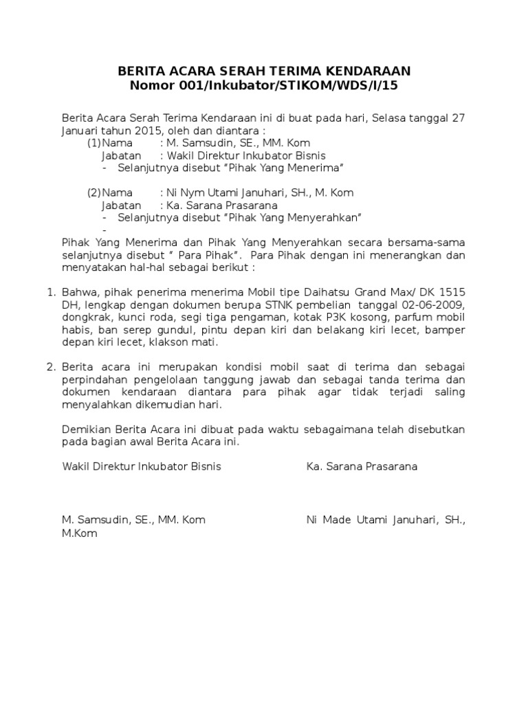 Contoh Surat Perjanjian Jual Beli Mobil Secara Kredit
