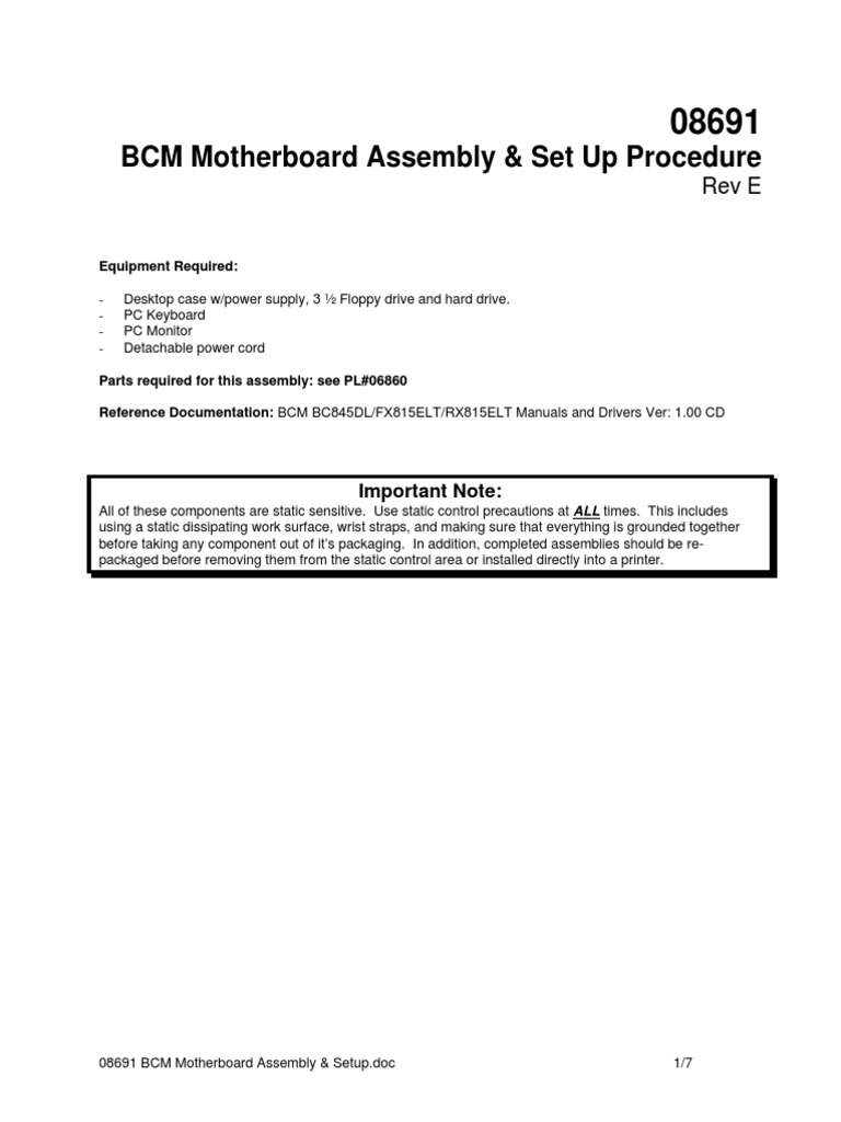 458 - 08691 BCM Motherboard Assembly & Setup | PDF | Bios | Booting