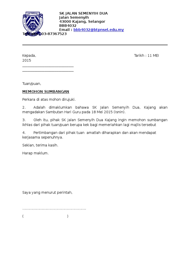 Surat Majlis Penyampaian Sumbangan Khas