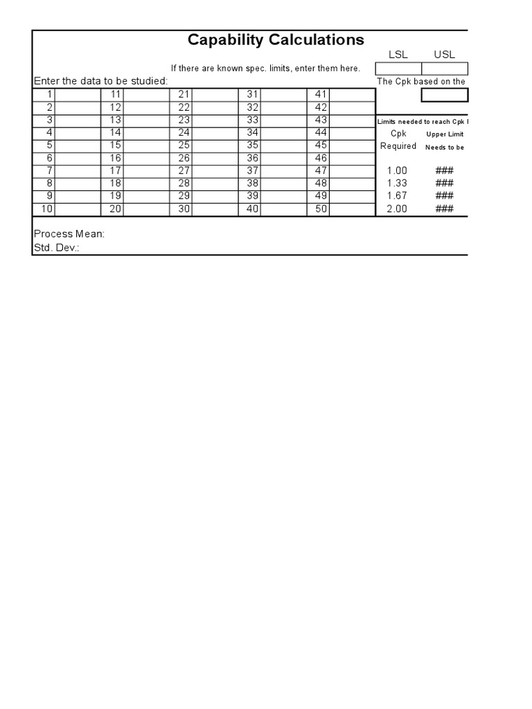 Cpk Capability Calculation Guide | PDF