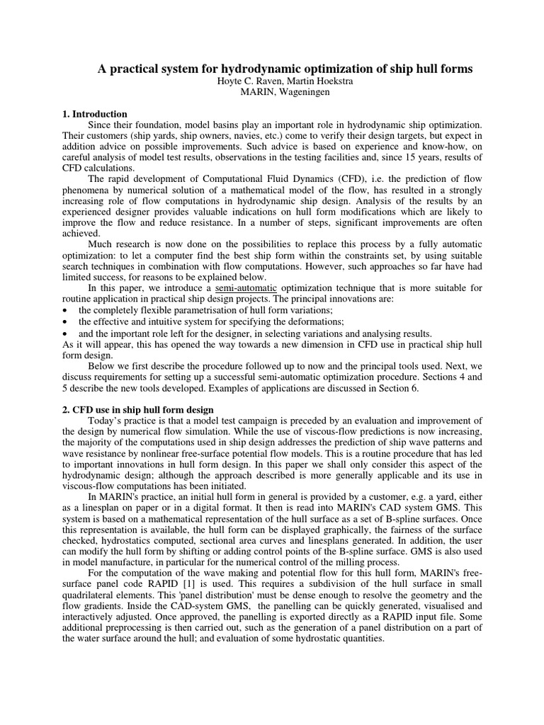 A Practical System For Hydrodynamic Optimization of Ship Hull Forms ...