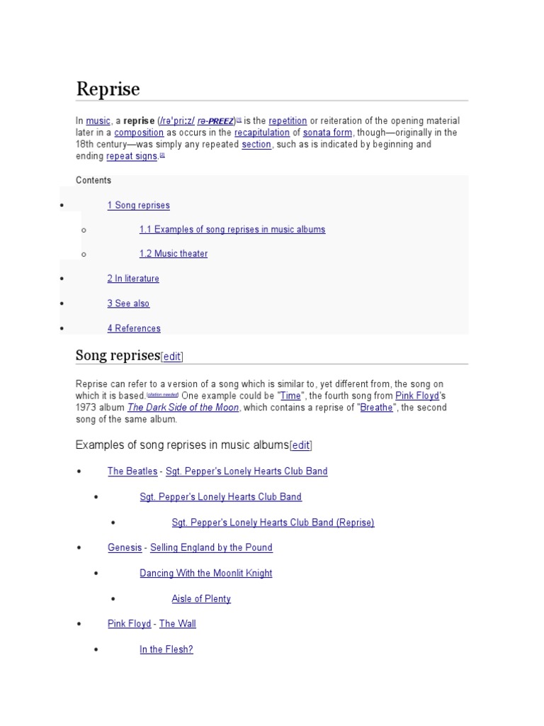 Reprise Significado Music Theory Musicology