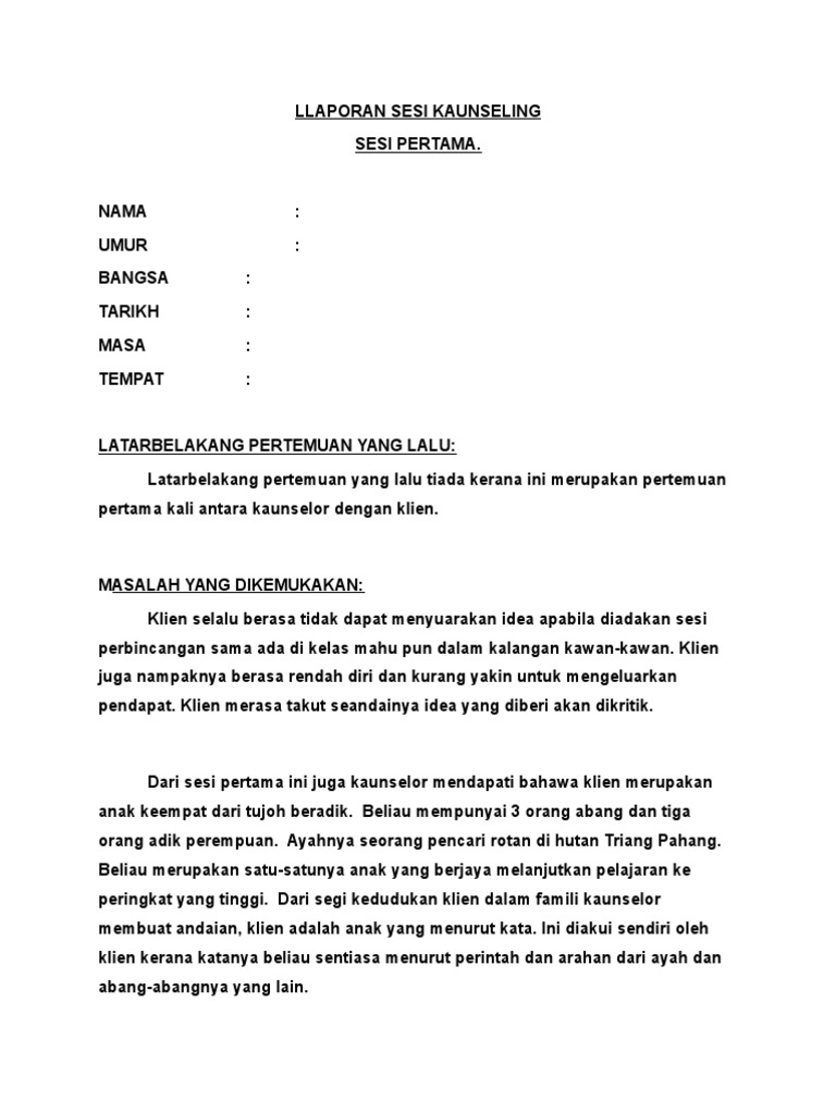 Contoh Format Laporan Sesi Kaunseling