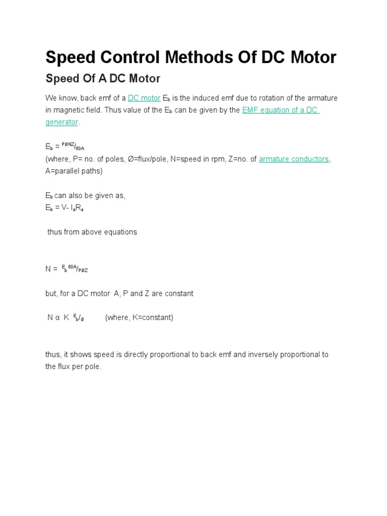 DC Motor Speed Control Methods | PDF | Electric Motor | Series And ...
