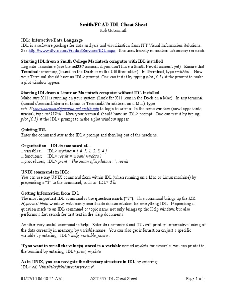IDL Cheatsheet PDF | PDF | Variable (Computer Science) | Data Type