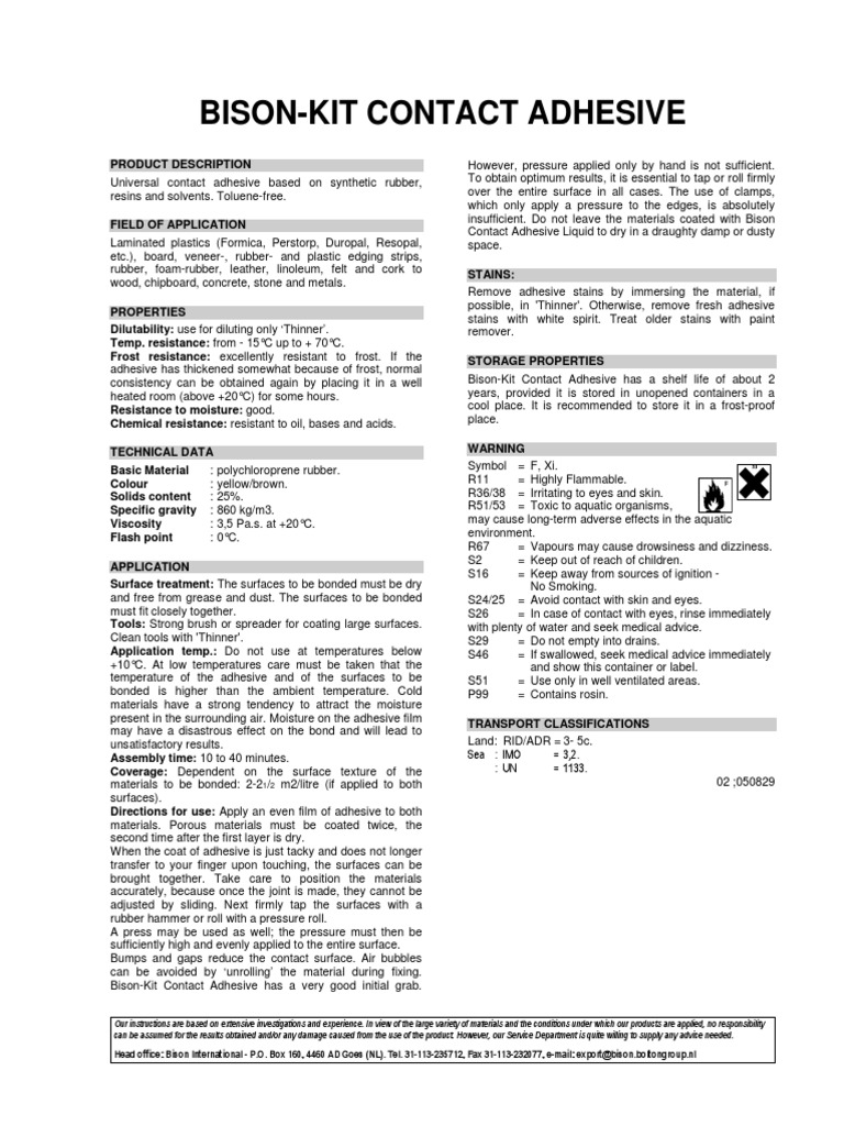 Bison Kit MSDS Adhesive Frost