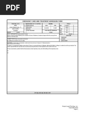 Emergency Care Forms Patient Medical Diagnosis