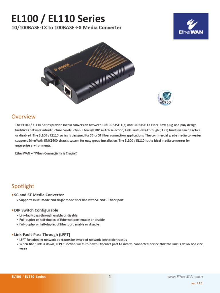 EL100/EL110 Media Converter Overview | PDF | Duplex (Telecommunications ...