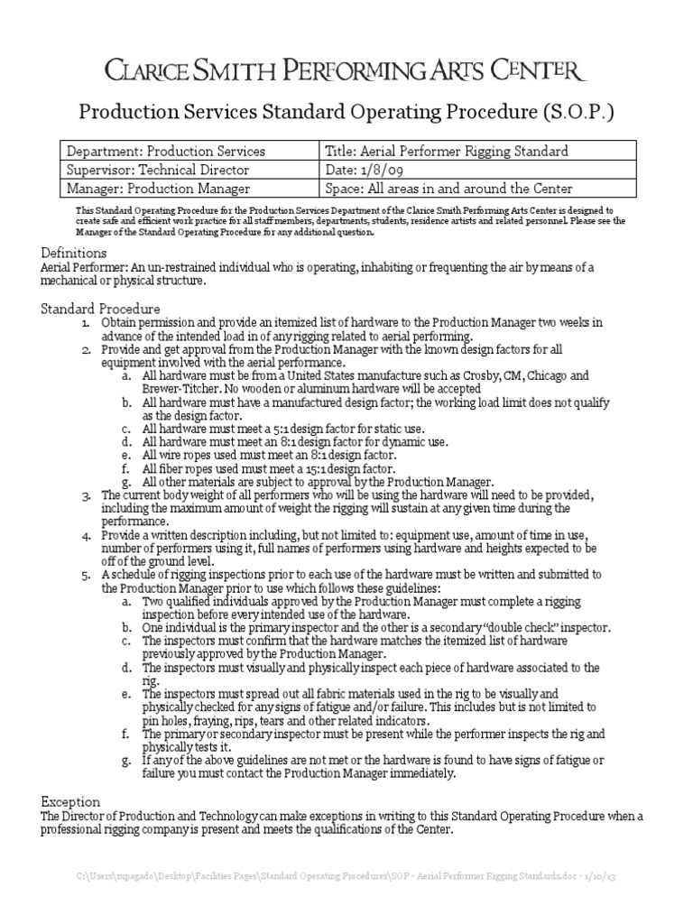 SOP - Aerial Performer Rigging Standards | PDF | Structural Load | Science