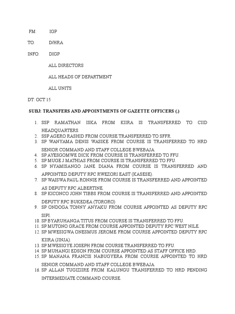 Police Transfers and Appointments 2023 | PDF | Politics | Travel