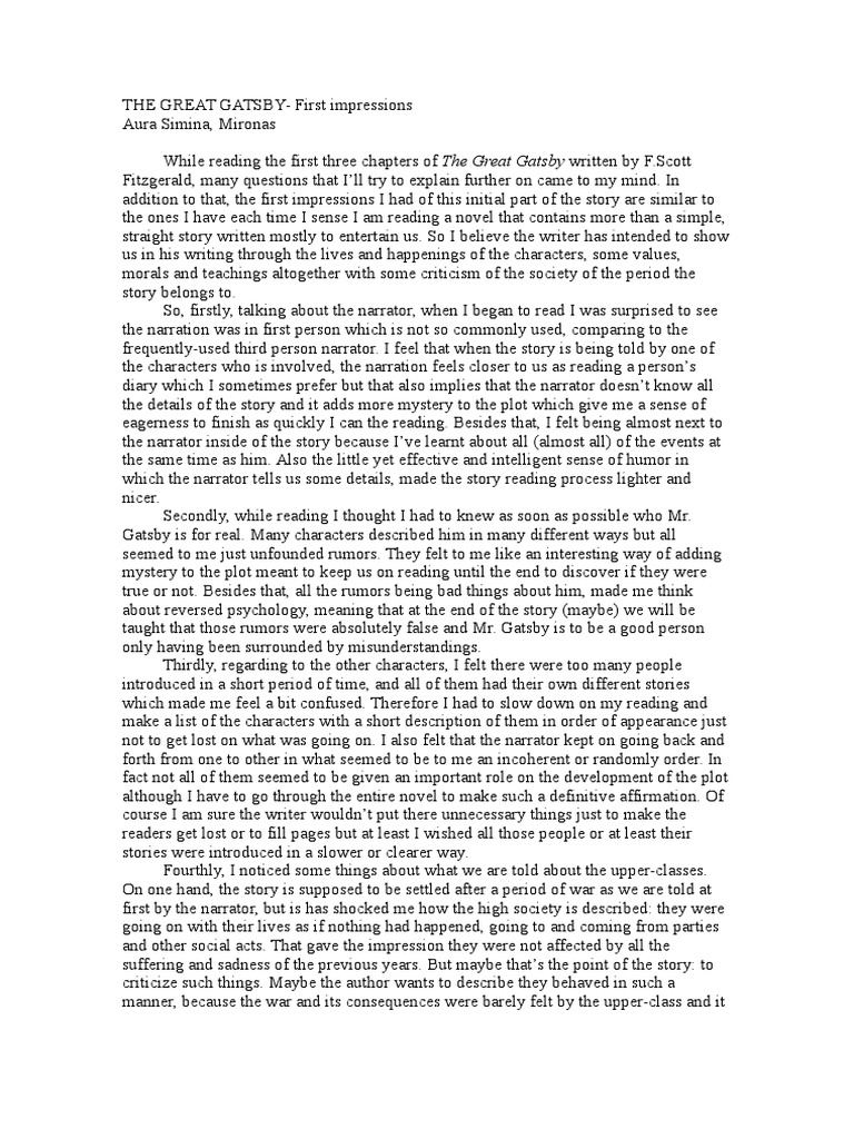First Impressions in The Great Gatsby | PDF | The Great Gatsby | Narration