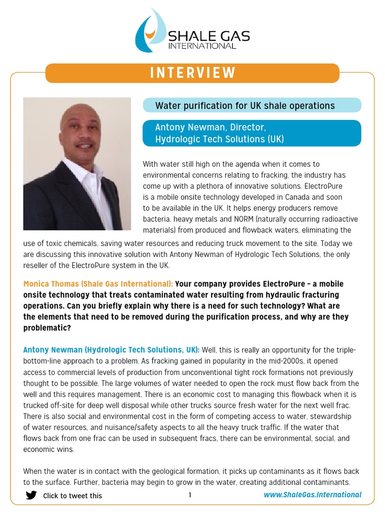 ElectroPure: Water Solutions for UK Shale | PDF | Hydraulic Fracturing ...