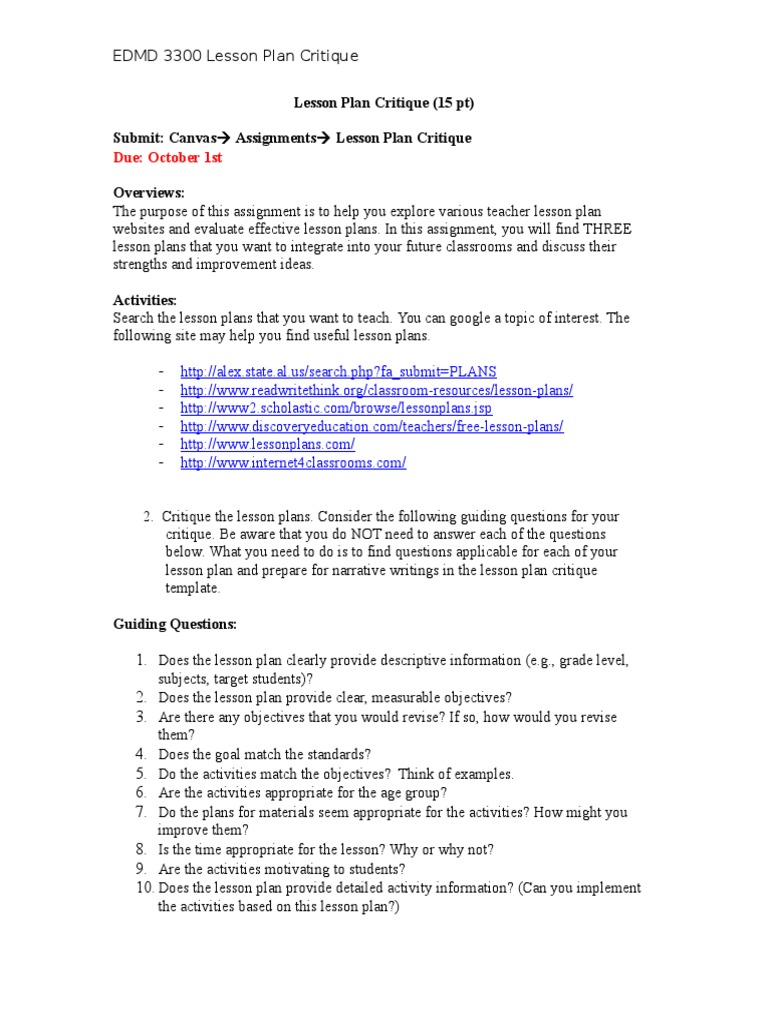 Lesson Plan Critique2 PDF Lesson Plan Epistemology