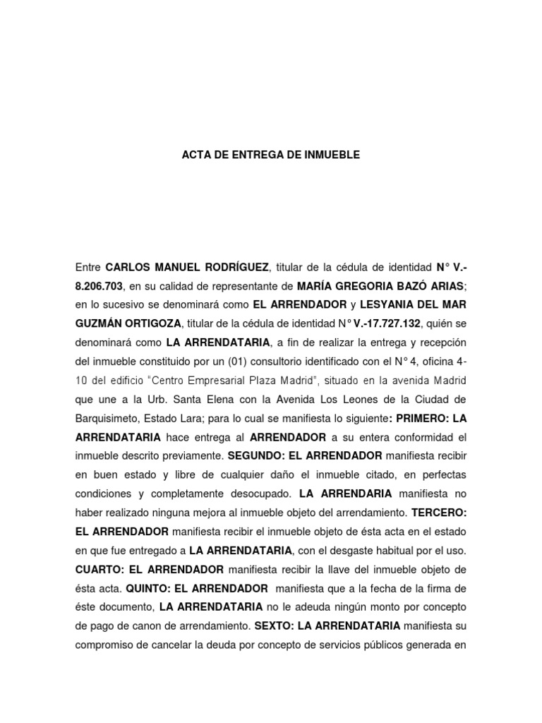 Acta de Entrega de Inmueble