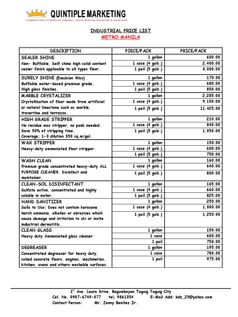 INDUSTRIAL PRICE LIST Industrial Processes Chemical Substances