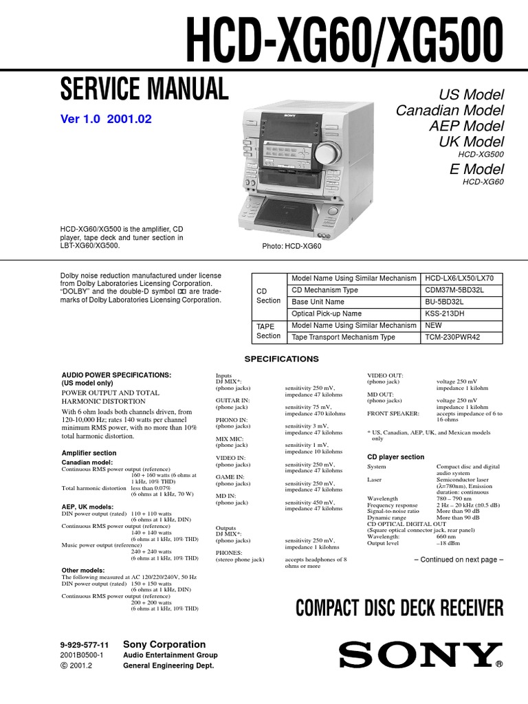 Sony LBT-XG60/XG500 Service Manual | PDF | Compact Cassette 