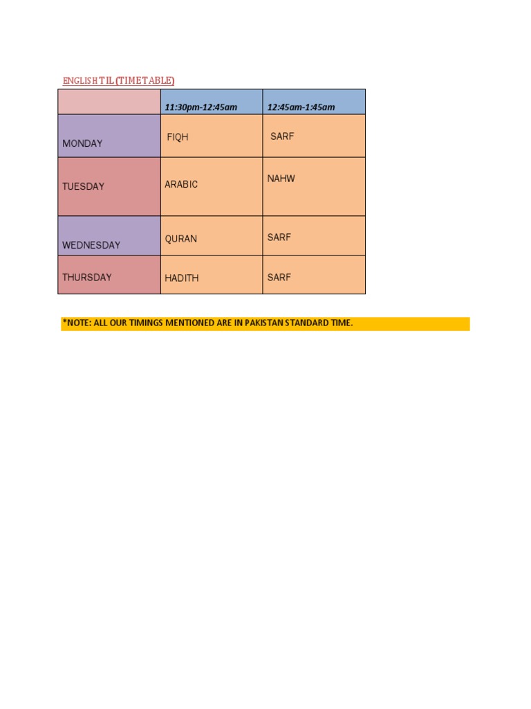 English TIL (Time Table) | PDF