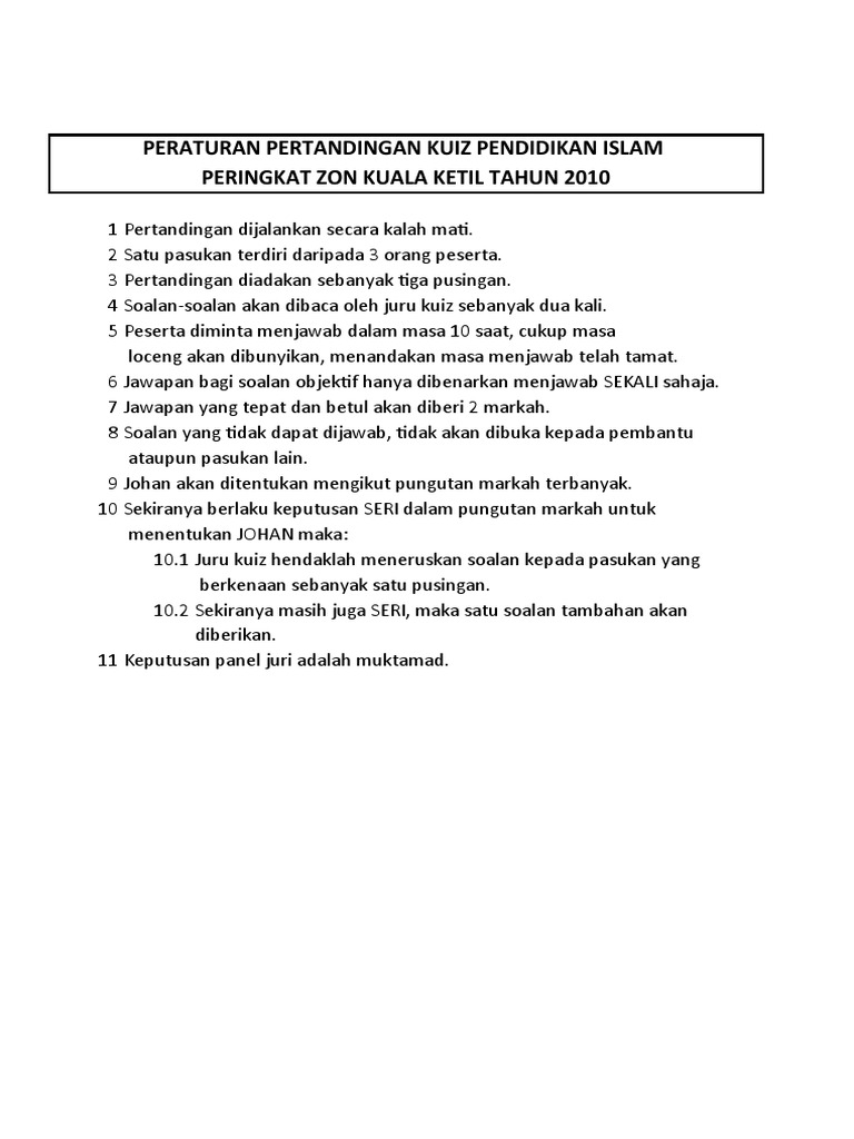 Soalan Kuiz Agama Mtq - Contoh Am