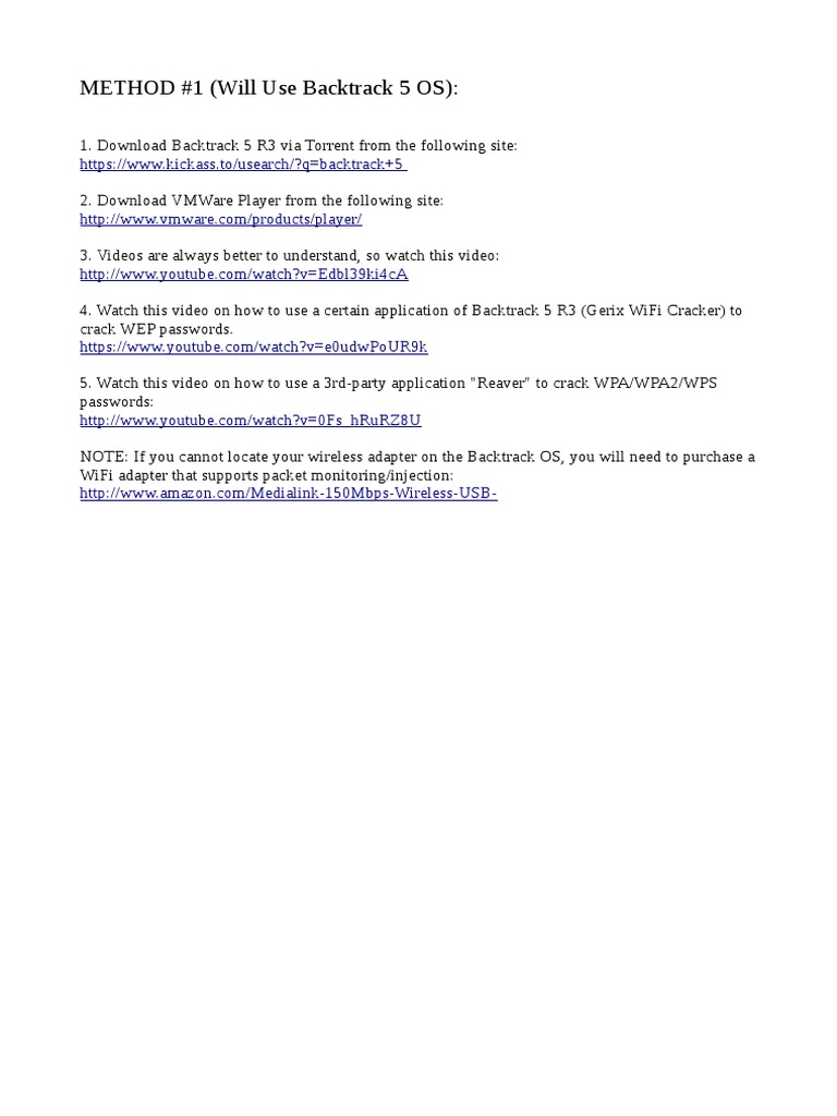 METHOD #1 (Will Use Backtrack 5 OS) | PDF | Password | Wi Fi