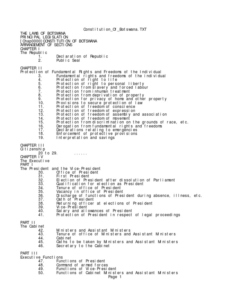 Constitution of Botswana Eminent Domain Freedom Of Movement