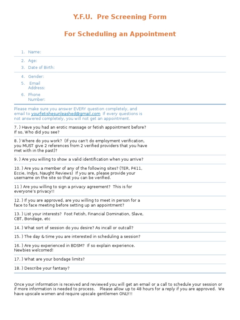 Yfu Prescreening Form For An Appoitment | PDF | Career & Growth