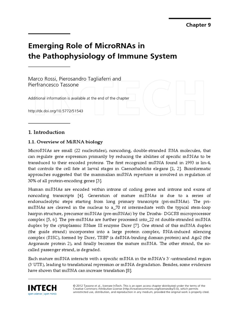 Emerging Role of Micrornas in The Pathophysiology of Immune System ...