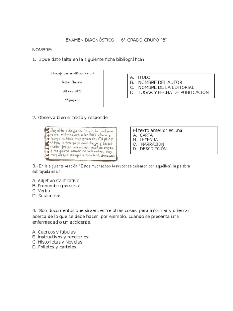 Meré Thompson Lilia Primaria Examen Diagnostico Español