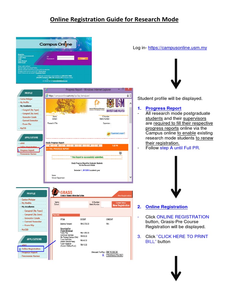 Online Registration Guide For Research Mode: 1. Progress Report | PDF ...