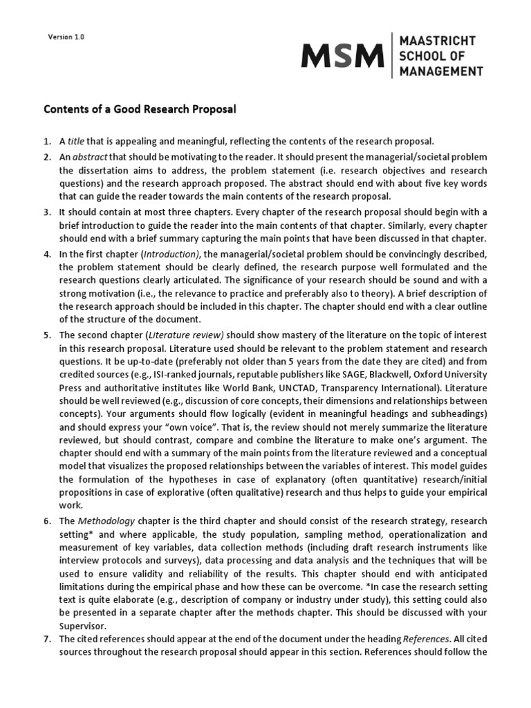 content of good research proposal