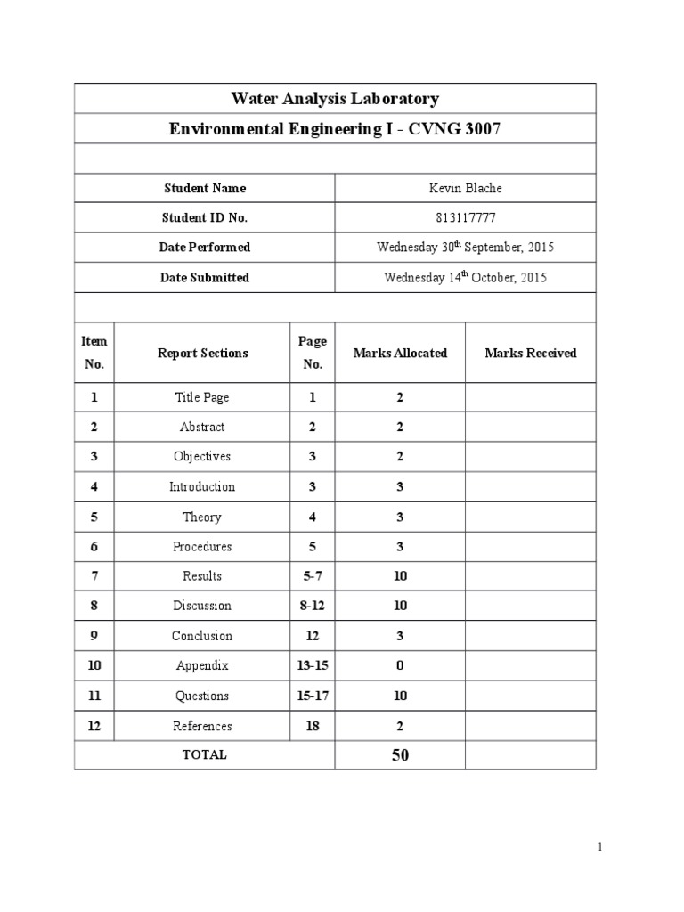 Environmental Engineering I Water Analysis PDF Water Purification