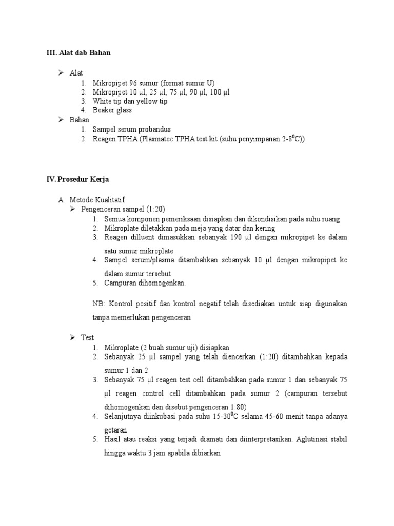 Prosedur dan Metode TPHA Test | PDF | Sains & Matematika