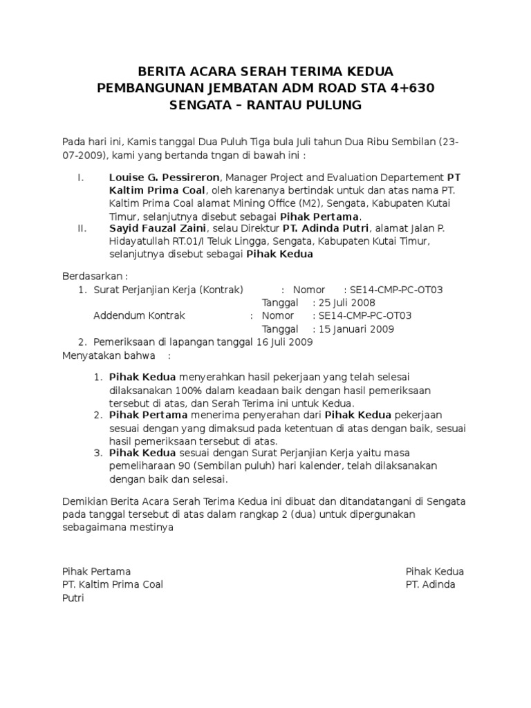 Contoh Berita Acara Serah Terima Pekerjaan Dalam Bahasa Contoh Berita Acara Serah Terima Pekerjaan Dalam Bahasa