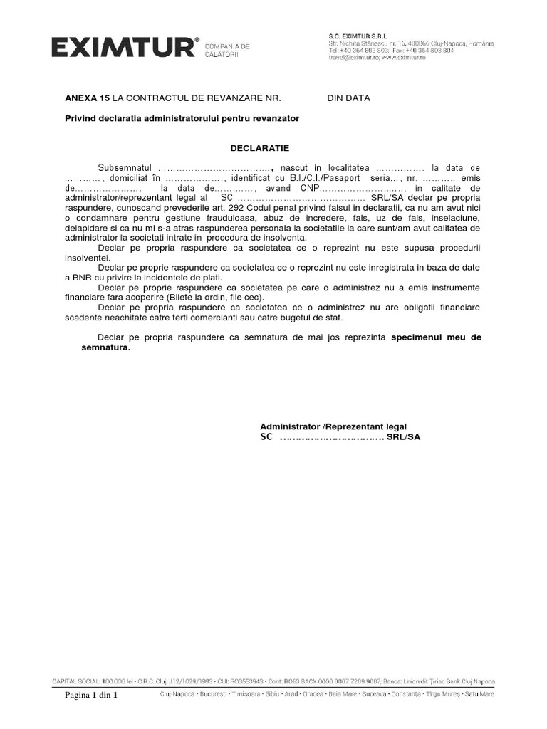 Anexa 15 Declaratie Administrator