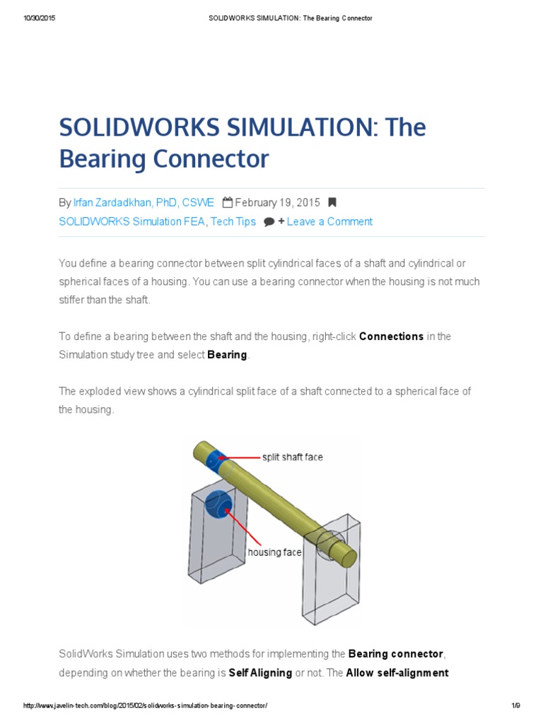 Solidworks Simulation_ the Bearing Connector Bearing (Mechanical) Rotation Around A Fixed Axis