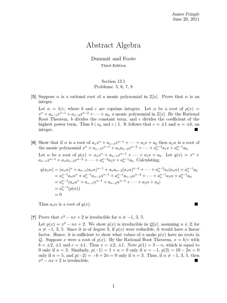 Part solution of dummit and foote pdf polynomial mathematics of