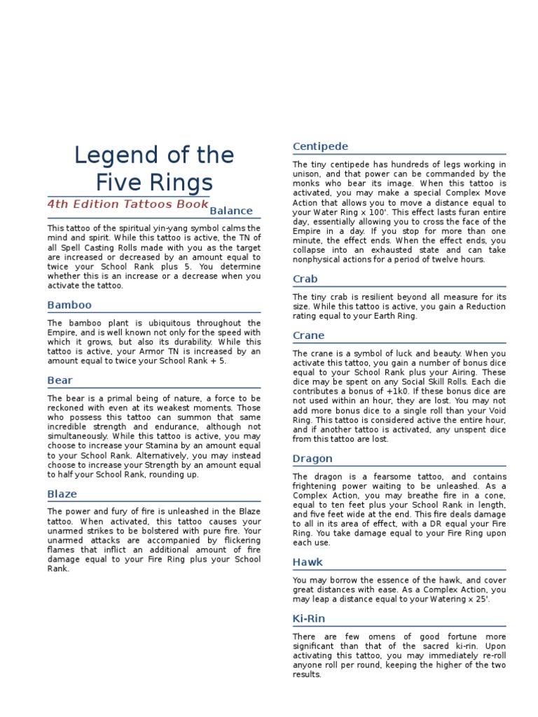 Legend of The Five Rings: 4th Edition Tattoos Book | PDF | Leisure