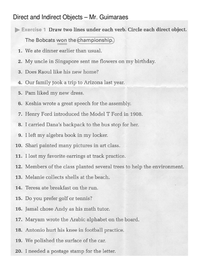 Printables Indirect Object Worksheets direct and indirect object worksheet vintagegrn pronouns spanish answers the sentence