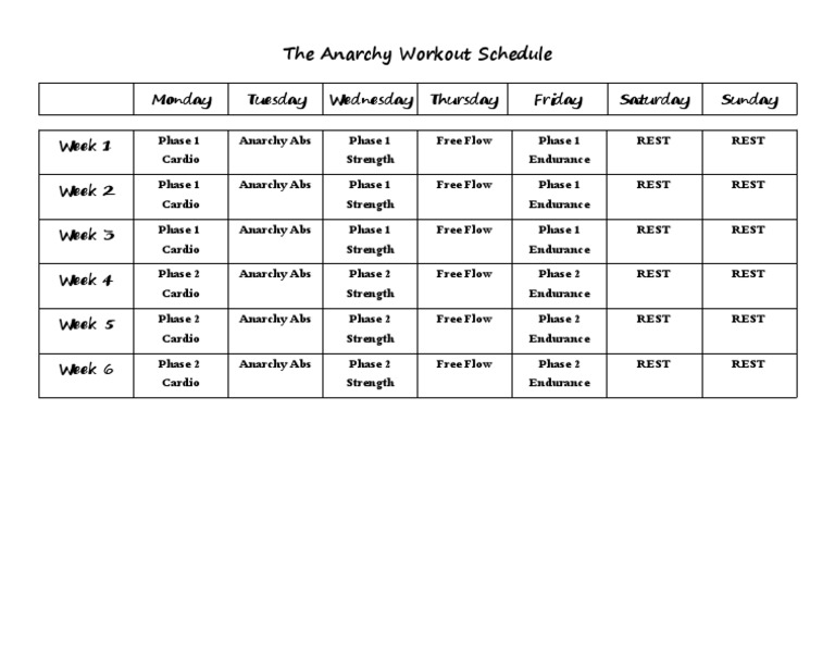 The Anarchy Workout Calendar PDF Sports
